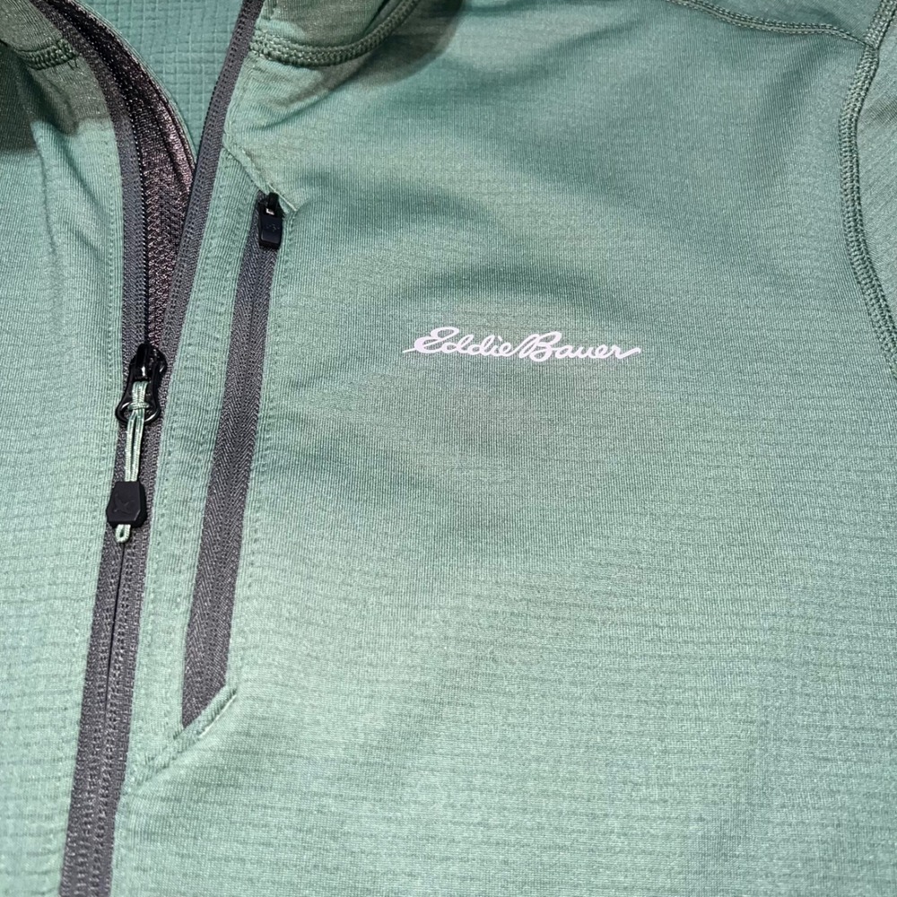 Eddie Bauer Mens Large Green Full Zip Grid Fleece Jacket Lightweight Outdoor L - Picture 3 of 16
